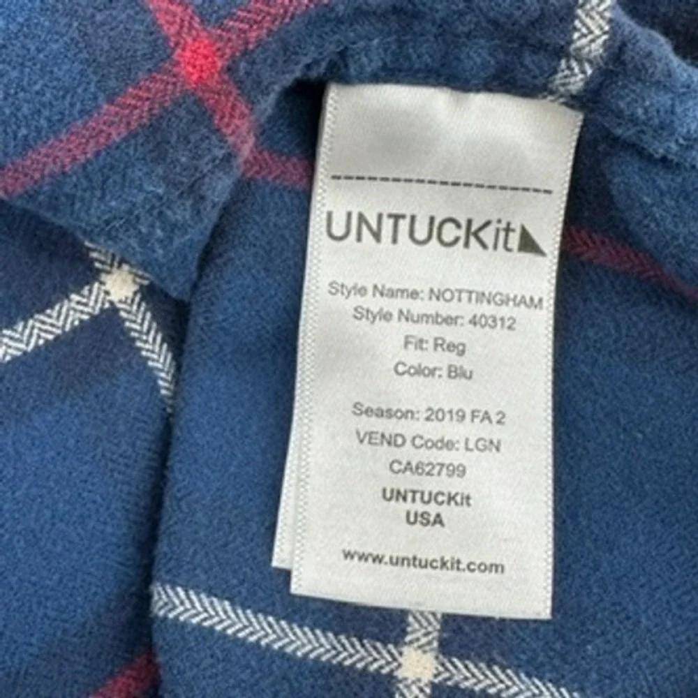 UNTUCKit Mens XL Nottingham Plaid‎ Long Sleeve Button Down Shirt Blue Red White